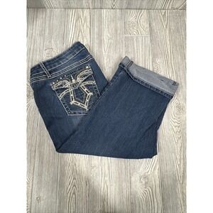 READ Earl Jeans Studded Blue Denim Capri Mother Daughter Gift Womens SZ 14